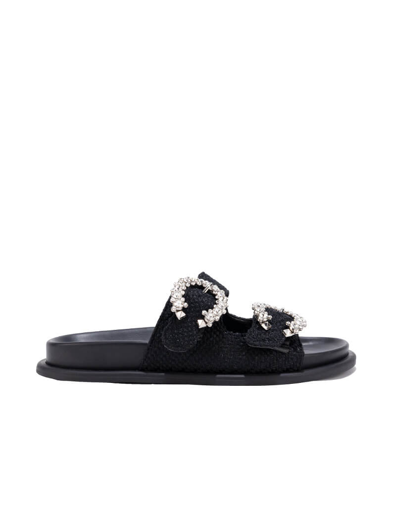 Mules à boucles en strass